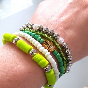 5 stackable gold plated trendy stretch handmade bracelets